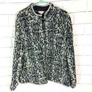 Sport Savvy Womens Black Gray Leopard Zip Up Jacket XL